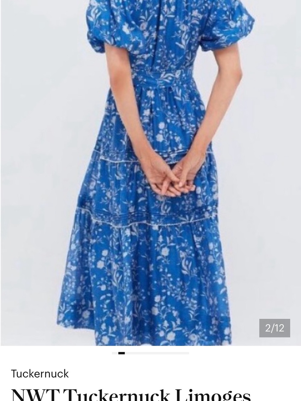 Tuckernuck Blue Floral Tiered Midi Dress with Tie Waist - Picture 3 of 10